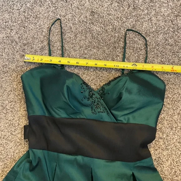 OC by Oleg Cassini Dark Green Black Spaghetti Strap Dress Sz 4 Lined Sequined - Picture 10 of 16